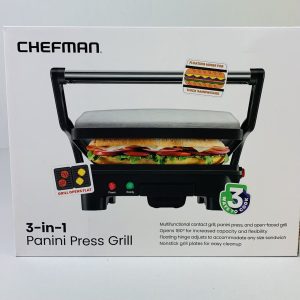 Chefman 3 in 1 Electric Panini Press Grill Gourmet Grilling Sandwich Maker NEW