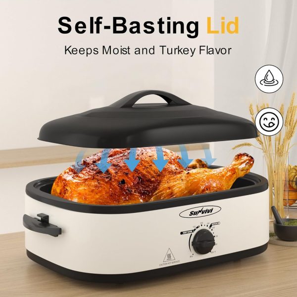 14QT Turkey Roaster Oven with Removable Pan & Rack, Slow Cooker Stainless Steel