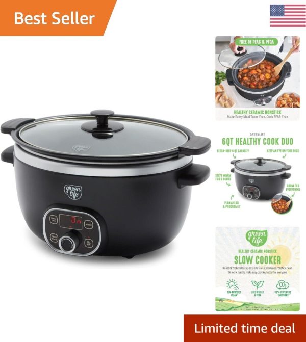 Cook Duo Healthy Ceramic Nonstick Programmable 6 Quart Family-Sized Slow Cooker