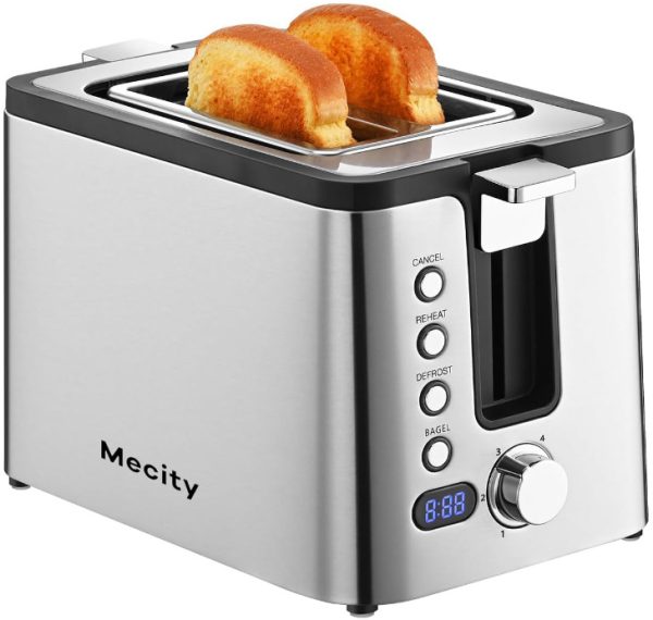 2 Slice Stainless Steel Toaster with Wide Slots Bagel Function Toast Boost New