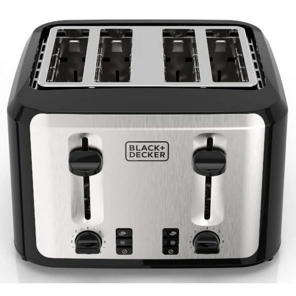 BLACK+DECKER 4-Slice Toaster, Black and Silver with Extra-Wide Slots