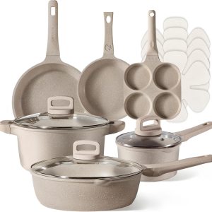 13-Piece Nonstick Cookware Set – Taupe Kitchen Essentials with Lids