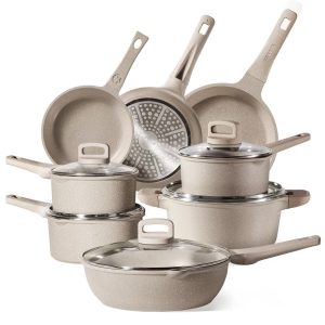 13pcs Taupe Kitchen Pots and Pans Set non stick, Nonstick Cookware Set, Fryin…