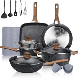 Leetaltree Nonstick Cookware Sets – 16 Pieces Pots and Pans with Utensils and St