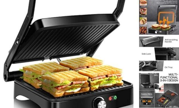 Panini Press Grill, 4 Slice 1200W Sandwich Maker with Non-Stick Plates,