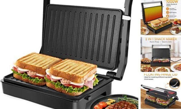 Panini Press Sandwich Maker,  1000W Sandwich Press Grill with Non-Stick Coated