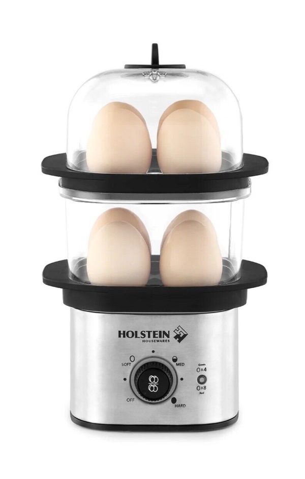 Holstein Double Tier Egg Cooker – 8 Eggs  or 4 Hotdogs – NEW