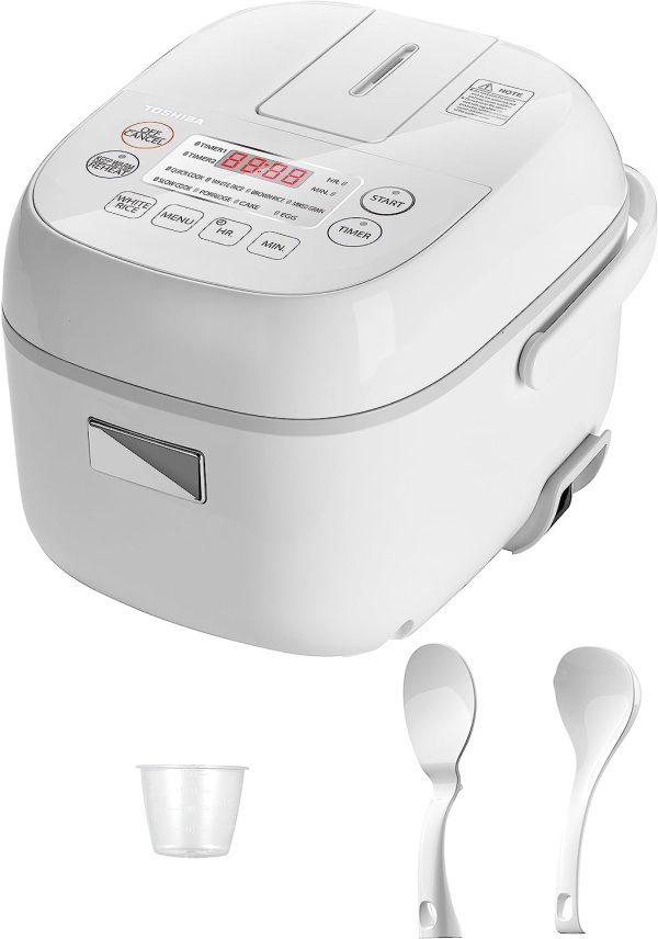 Compact 3-Cup Rice Cooker with Fuzzy Logic, Steamer, and Delay Timer, White