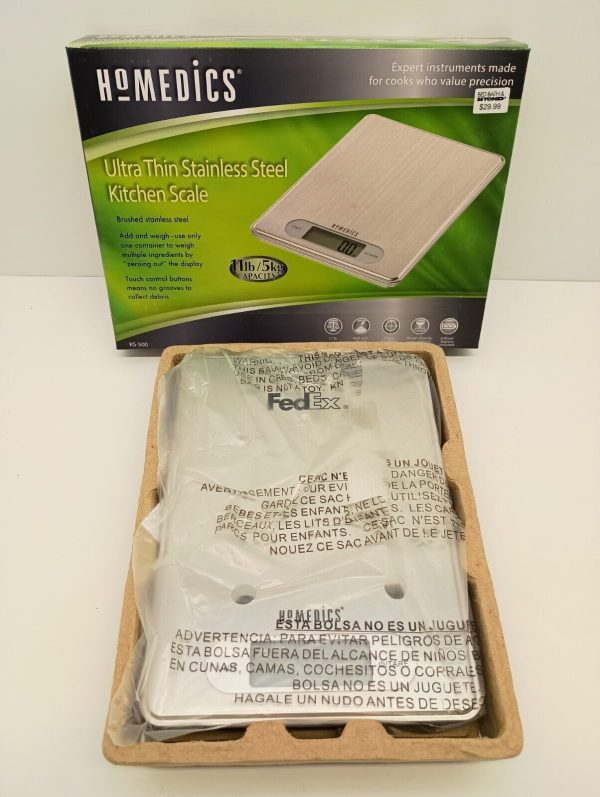 Homedics Ultra Thin Stainless Steel Kitchen Scale FedEx Logo  11 LB 5 Kg KS-500