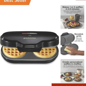 Double Mini Waffle Maker – Makes 2 Personalized Waffles in 2.5 Minutes – Non-…