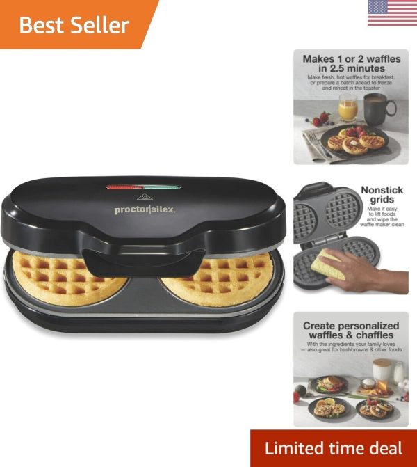 Double Mini Waffle Maker – Makes 2 Personalized Waffles in 2.5 Minutes – Non-…