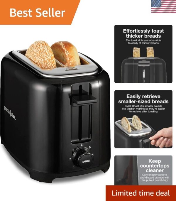 Elegant 2-Slice Toaster with Quality Features: Wide Slots & Easy Clean – Black