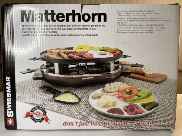 Swissmar 8 Person Matterhorn Oval Raclette Party Grill w/ Base & Plate Walnut