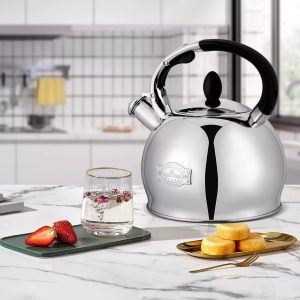 Stove Top Whistling Tea Kettle Food Grade Stainless Steel Teapot 2.64 Qt. Silver