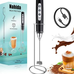 Rechargeable Milk Frother Wand for Coffee Stand – Glossy Black