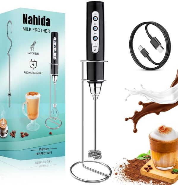 Rechargeable Milk Frother Wand for Coffee Stand – Glossy Black