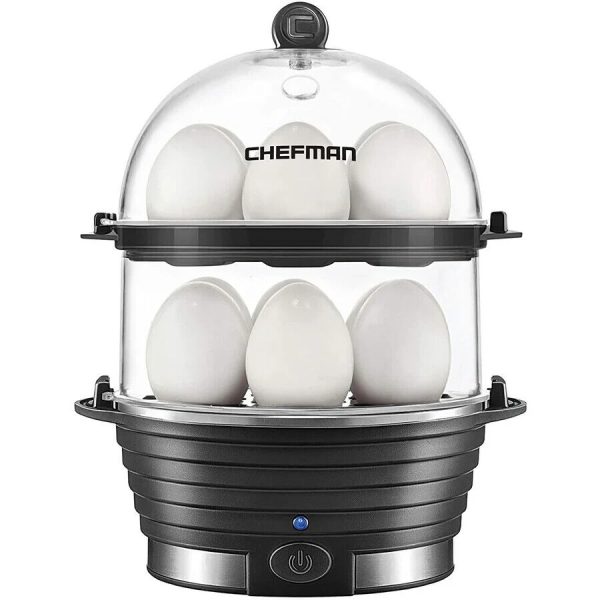 NIB CHEFMAN Electric Double Decker Egg Cooker QuicklyMakes 12 Eggs Midnight Blue