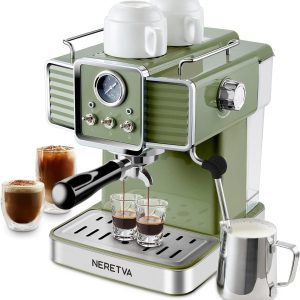 Neretva Espresso Coffee Machine 15 Bar Espresso Maker with Milk Frother Steam Wa