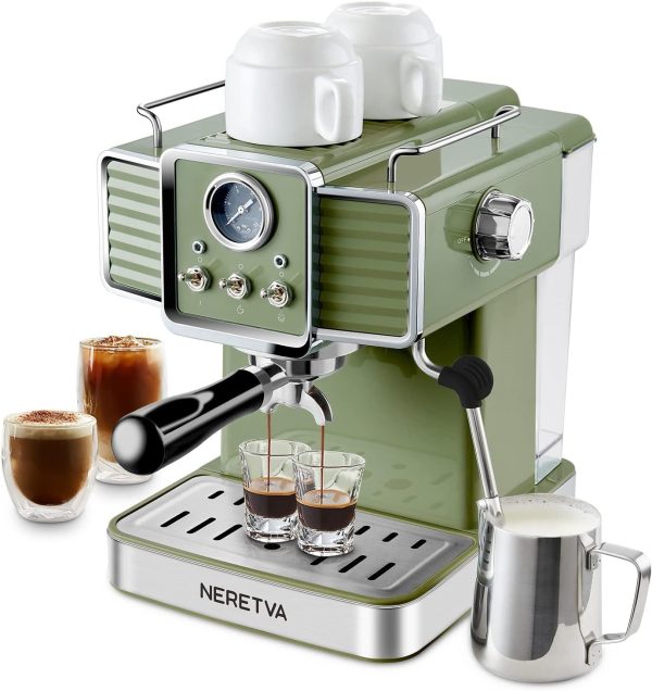 Neretva Espresso Coffee Machine 15 Bar Espresso Maker with Milk Frother Steam Wa