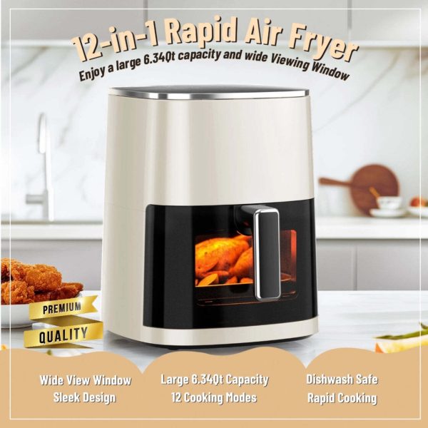 12-in-1 Digital Rapid Air Fryer 6.3Qt Lg-Capacity Wide Easy View Window 400°F