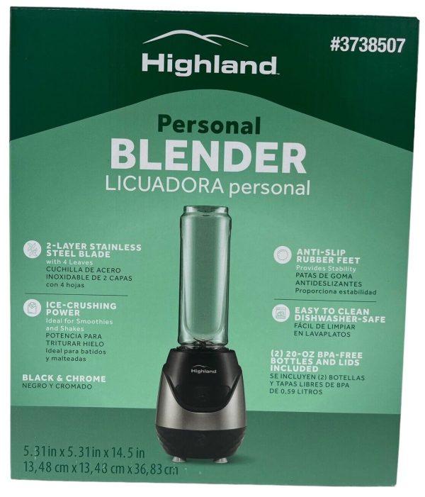 Highland Personal Blender 20 oz BPA Free Black Silver 112-Watt Blender NEW