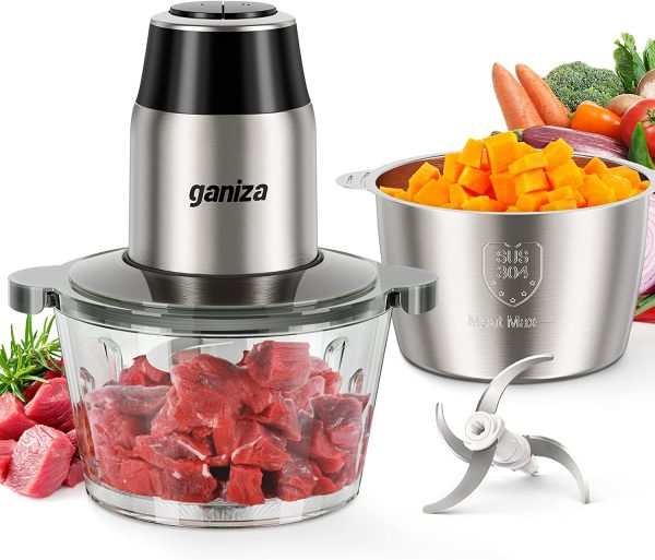 Food Processors,Electric Food Chopper w/ Meat Grinder & Vegetable Chopper-2 Bowl