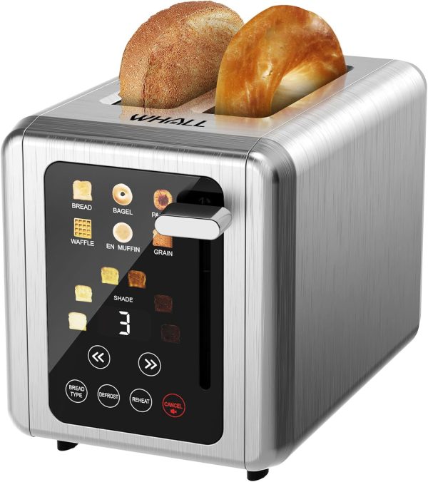 WHALL 2-Slice Touch Screen Toaster – Modern Stainless Steel, Wide Slots, Smart T