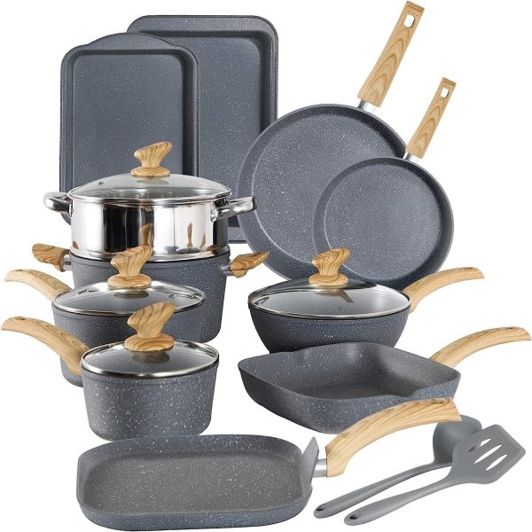 17Piece kitchen Induction Cookware Set Granite Non Stick Pots and Pans Set w/Lid