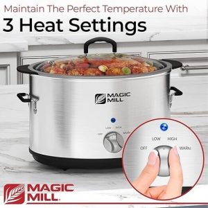 Magic Mill Slow Cooker 10 Quart | Extra Large Non-Stick Metal Searing Pot & Tran