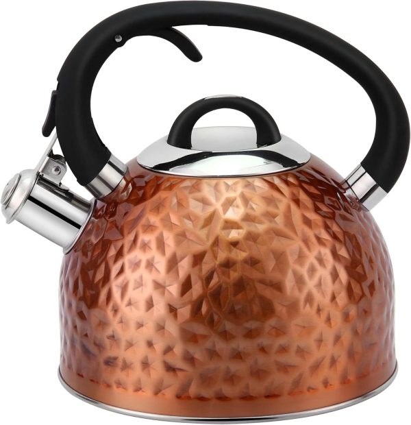 Tea Kettle Stainless Steel Teapot Whistling Unique Buttone   3 Liter Bronze