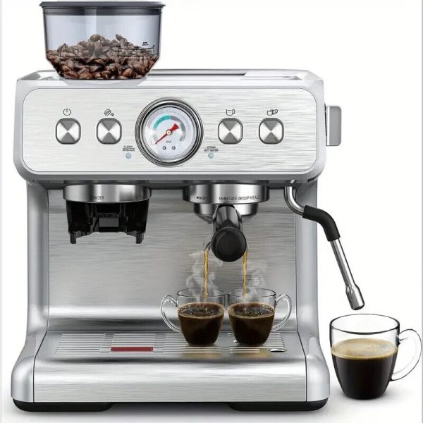 15-Bar Espresso Coffee Machine with Built-In Grinder and Milk Frother