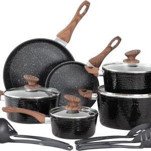 15 Piece Nonstick Induction Cooking Kitchen Cookware Sets Granite Pots and Pans