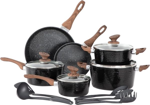 15 Piece Nonstick Induction Cooking Kitchen Cookware Sets Granite Pots and Pans