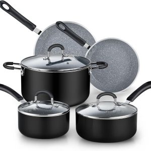 Cook N Home Pots and Pans Nonstick Kitchen Cookware Sets 8-Piece, Marble