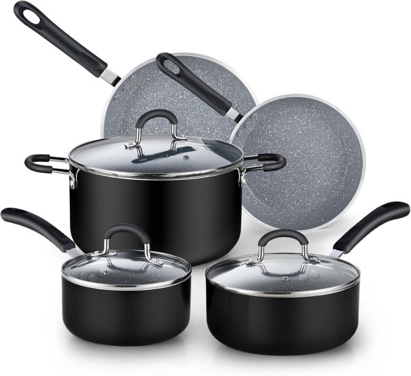 Cook N Home Pots and Pans Nonstick Kitchen Cookware Sets 8-Piece, Marble