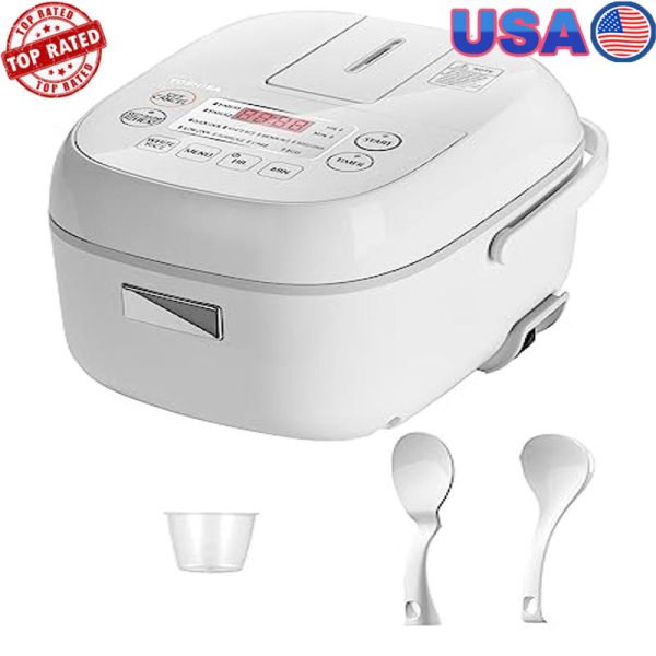 Small Rice Cooker 3 Cup LCD 8 Cooking Functions Fuzzy Logic Auto Keep Warm White