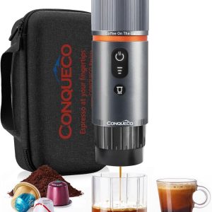 CONQUECO Portable Espresso Coffee Machine: 12V Electric Small Self Heating 8 Cup