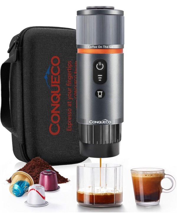 CONQUECO Portable Espresso Coffee Machine: 12V Electric Small Self Heating 8 Cup