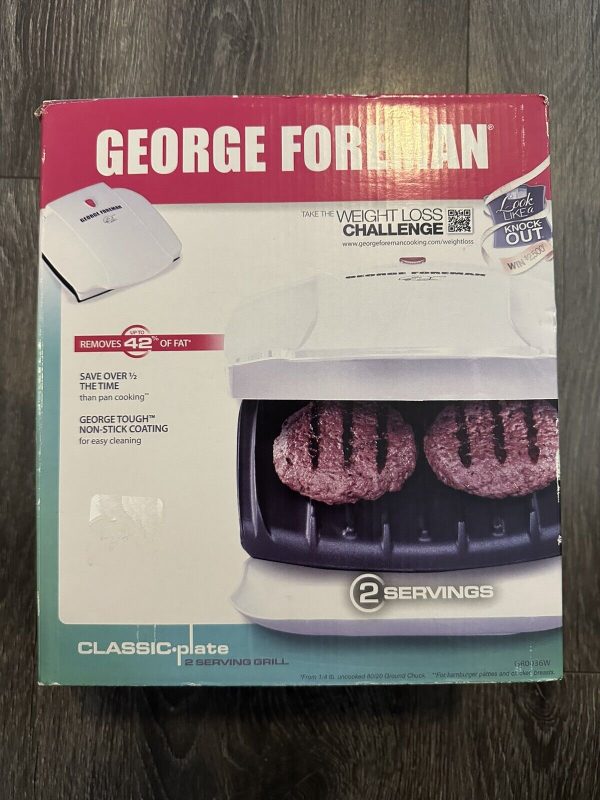 George Foreman GR0036W Champ Grill White Classic Plate 2 Serving Grill