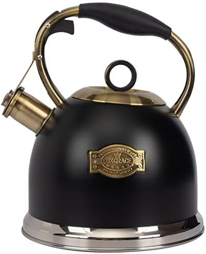 Tea Kettle -3.0 Quart Tea Kettles Stovetop Whistling Teapot Stainless (black)