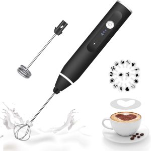 Milk Frother Handheld,  Rechargeable Whisk Drink Mixer for Coffee with Art Stenc