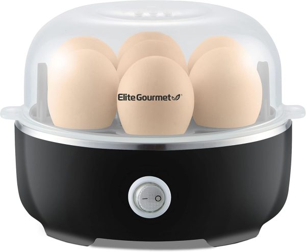 Elite Gourmet EGC115B Easy Egg Cooker Electric 7-Egg Capacity, Soft, Medium