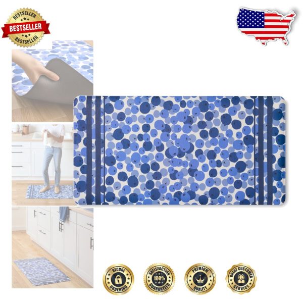 Cheerful Blue/White Anti Fatigue Kitchen Mat – Non-Slip 20’x39′ Versatile Use