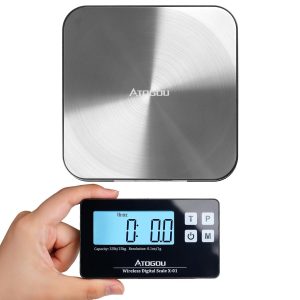 33lb Wireless Kitchen Scale with Remote Display, 0.1oz /1g, Stainless black