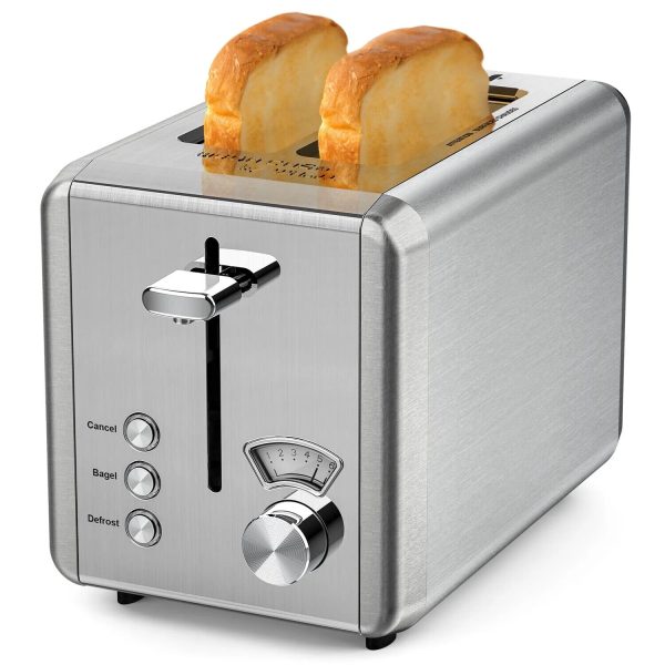 WHALL 2 Slice Toaster – Stainless Steel Toaster with Wide Slot, 6 Shade