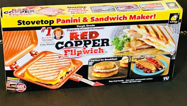 OPENED, NEVER USED Red Copper Flipwich Sandwich And Panini Maker AS SEEN ON TV