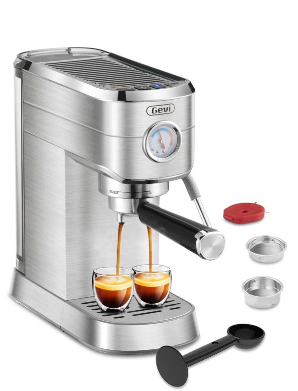 Gevi 2-in-1 Smart Espresso Coffee Machine, Brewer & Frother, Stainless Steel