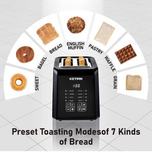 KETIAN Touch Screen Toaster 2 Slice, Bagel/ English Muffins/Toast/ Pastry/Waffle