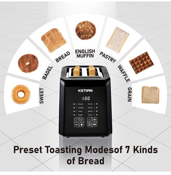 KETIAN Touch Screen Toaster 2 Slice, Bagel/ English Muffins/Toast/ Pastry/Waffle