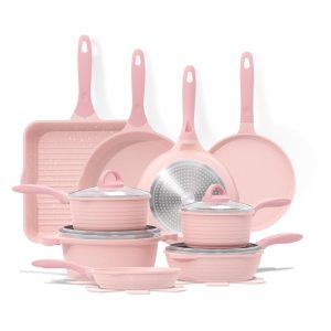 JEETEE Pink Pots and Pans Set Nonstick 23pcs, Healthy Kitchen Cookware Sets, …